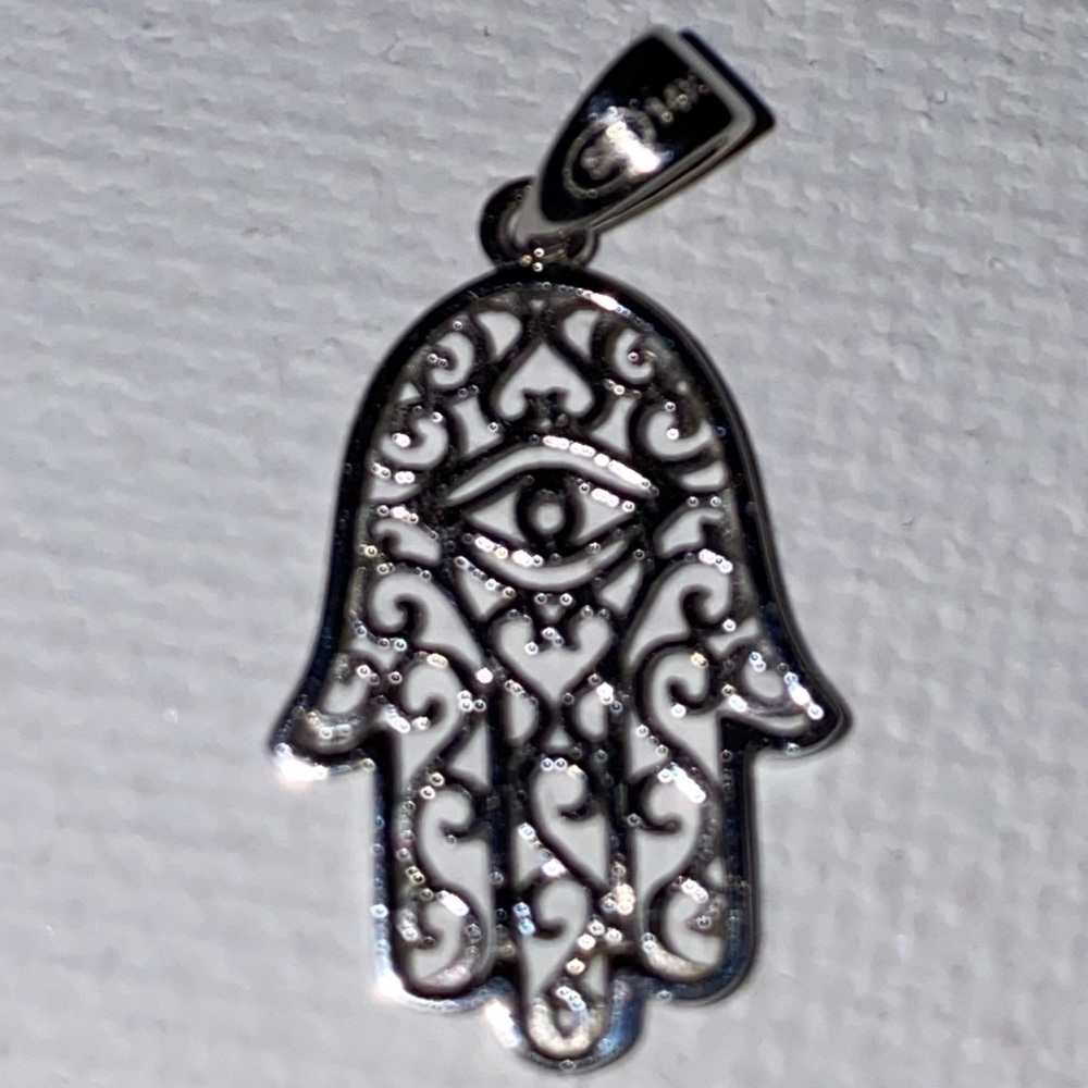 14kt SOLID White Gold Hamsa Eye of Fatima Pendant